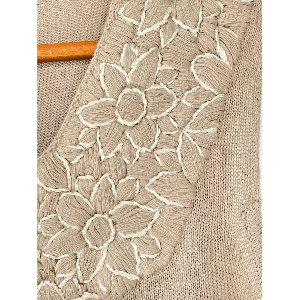 NWT J. Jill Women Dress M Sweater‎ Sand Beige Floral Embroidered Scoop Neck $129